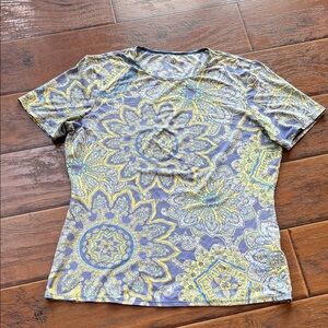 Lands End Floral Patterned T-Shirt - Size Small
